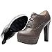 ANUFER Women Vintage High Platform Block Heel Court Shoes Elegant Brogue Oxfords Khaki SN02833 US4.5