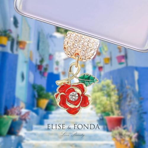 Mini tapón de cristal premium y amuleto de rosa 3D para puertos Android e iPhone 2
