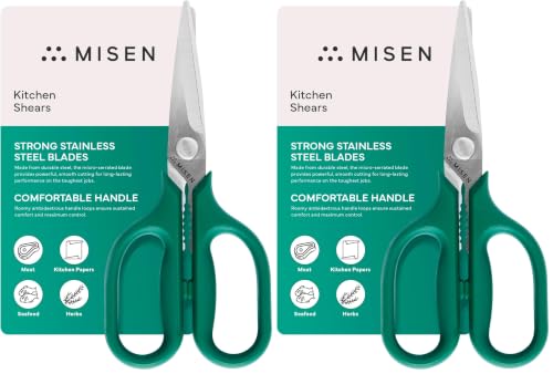 Image of Misen Heavy Duty Kitchen Shears - Comfortable Ambidextrous Scissors for Meat, Poultry, Herbs & More - Easy to Clean - German Stainless Steel - Small | Green (Pack of 2)