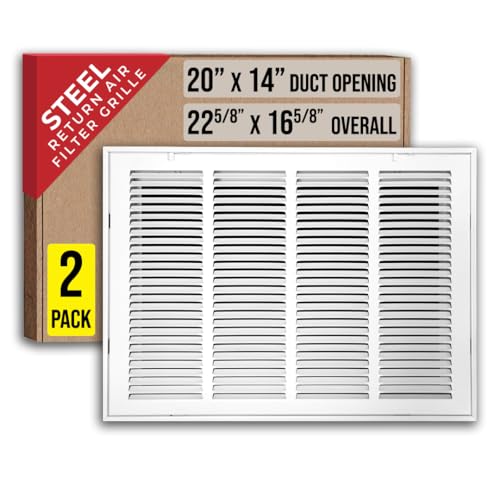 [2 Pack] Fits 20x14 Duct Opening | Steel Return Air Filter Grille by Handua [Removable Door] for 1-inch Filters | Vent Cover Grill | White | HVAC Cold Air Intake Grille | Out Dim: 22 5/8"W X 16 5/8"H