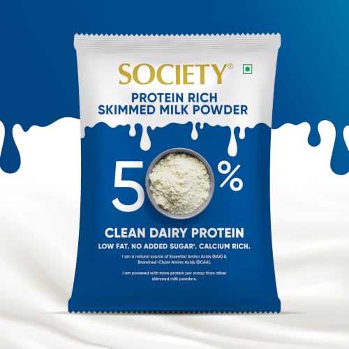 Image of Society Protein Rich Skimmed Milk Powder, 50% Protein - 10g Protein per Serving | Clean Dairy Protein with All 9 EAAs & including all 3 BCAAs | No Added Sugar, Low Fat | Whey Alternative | Veg | 250g