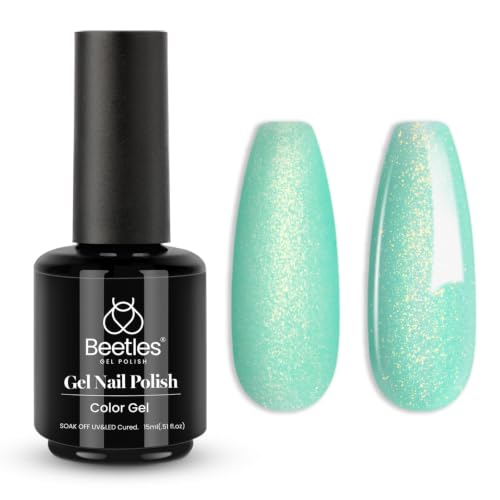 Beetles Mint Green Gel Polish, 15ml Glitter Gel Nail Polish Mermaid | Turquoise Shimmer Uv Led Gel Polish for Soak-Off Nail Art, Diy Home Manicures Gift for Women