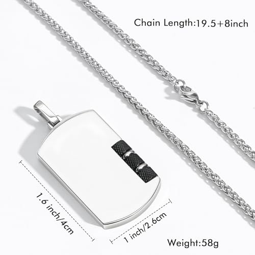 Dog Tag Pendant Necklace for Men in Carbon Fiber 316L Stainless Steel with Steel Box Chain 20+8" Jewelry Gift for Men3