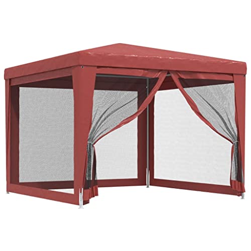 Tonnelle de Jardin, Tente de Réception Pavillon Barnum de Jardin avec 4 parois latérales en Maille Rouge 3x3m PEHD