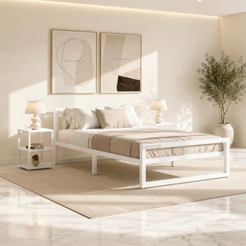 Image of Single Size Metal Bed Frame | SingleSize Metal Bed for Adults | Heavy Duty Iron Bed | Steel Bed Single | Single Metal Cot | Platform Bed | White MetalBed | Metal Slats | No Box Spring Needed