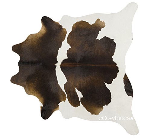 Ecowhides Chocolate And White Brazilian Cowhide Area Rug, Cowskin Leather Hide For Home Living Room (Xl) 7 X 6 Ft #TOP1