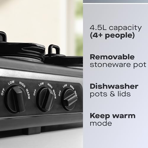 Daewoo Triple Slow Cooker 3 x 1.5L – Multi-Pot Electric Buffet Server with Individual Heat Settings (Low, High & Keep Warm), Ideal for Entertaining, Batch Cooking, and Family Meals, Black - Image 2