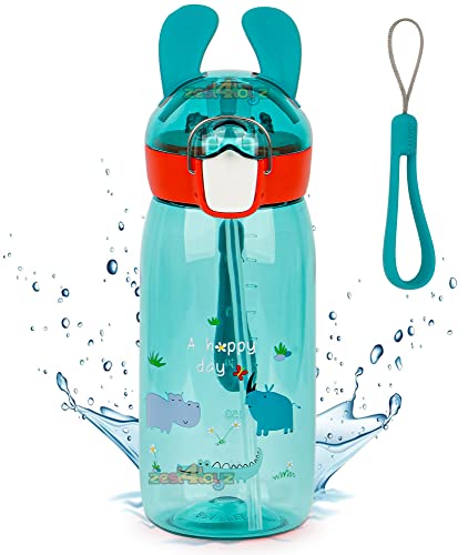 Image of Zest 4 Toyz Bunny Ear Water Bottle for Kids Leak-Proof Sipper Bottle with Flip Straw BPA-Free Portable School Bottle with Strap for Boys & Girls- Green (550ML)
