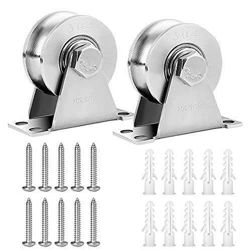 TooTaci Seilrolle Umlenkrolle Set,Edelstahl Seilrollen für Decke/Wandhalterung, Stahlseil Umlenkrolle für 3-10mm Stahlseil,2 Stück 48MM Seilrollen mit 10 Schrauben,Seilrolle Tragkraft 350 kg Cover