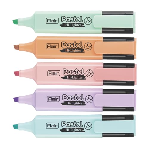 FLAIR Pastel 5 Shades Hi-lighter Pouch Pack | Flexible Line Width | Quick Drying & Smudge Proof Pastel Ink | Non-Toxic Ink, Safe For Childrens | 5 Smoothing Colors, Pack of 1 (Image - 1)