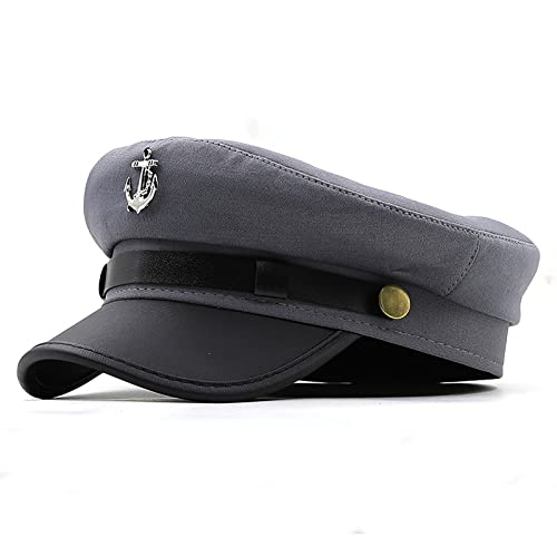 Image of Men's Yacht Captain Skipper Anchor Hat with Sailor Scarf, Newsboy Cap Hat Cabbie Paperboy Beret Cap (Grey)