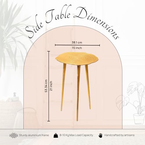 Image of nestroots Aluminium Side Table for Living Room | Gold Floral Corner Tables for Bedroom, Sofa, Coffee | 21 Inches Lightweight & Durable Design for Home, Office, Lounge Decor