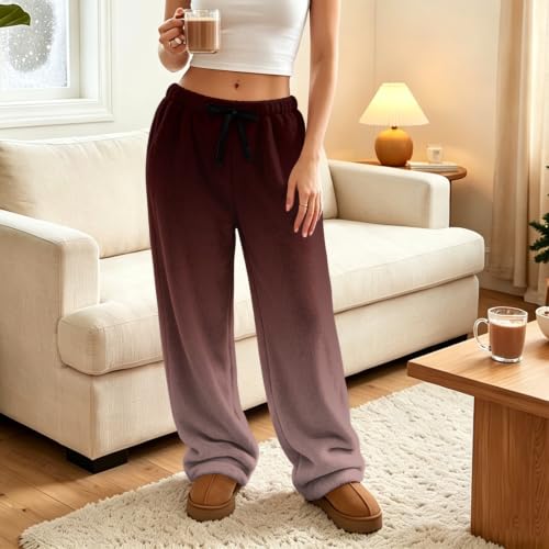 Wide Leg Pants Women Baggy Relaxed Gradient Color Flannel Baggy Work Pant - image 3