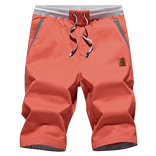Image of JustSun Mens Shorts Summer Casual Shorts with Pockets Chinos Cotton Elastic Waist Red Large
