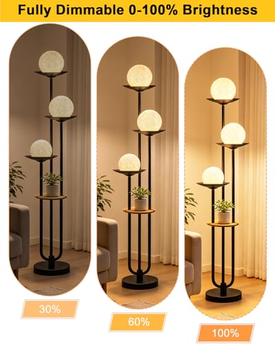 Image of Lightdot Globe Floor Lamp with Shelf 3-Lights Modern Dimmable Floor Lamps for Wedding /Party, 3000K Warm White Bulbs Included, Black Tall Standing Lamp with Grey Shade for Living Room /Bedroom