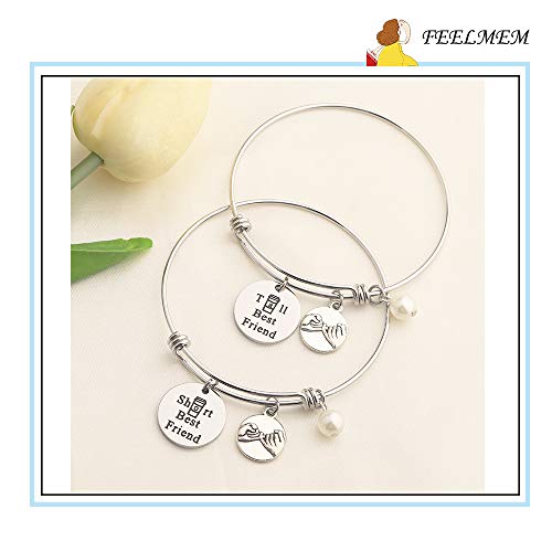 FEELMEM Best Friend Gift Short and Tall Best Friends Matching Keychain BFF Friendship Jewelry Gift (wire bracelet - set) - Image 4