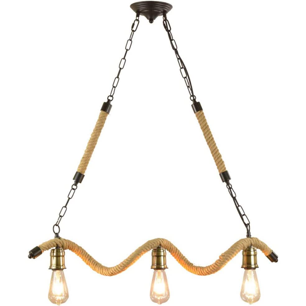 Lustre corde de chanvre à 3 têtes E27 au style industriel de loft pour bar