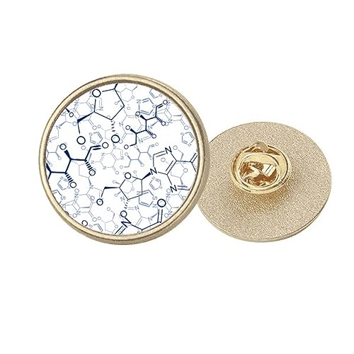 Broche ronde en métal doré à structure moléculaire bleue pour égayer un manteau