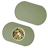 Oval Silicone Placemats, Washable Place Mat Set of 2 for Round Table, 15.8" x 10.5" Table mat for Dinner and Outdoor, Non Slip, Heat Resistance, Waterproof, Easy to Clean and Versatile (Green)