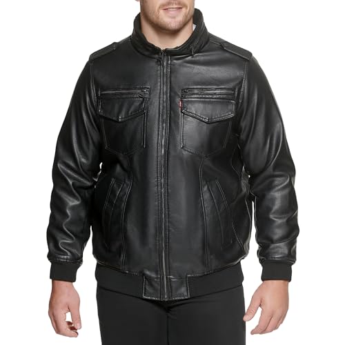 Levi's Men's Vintage Deer Faux Leather Aviator Bomber (Standard and Big & Tall), black sherpa, Large