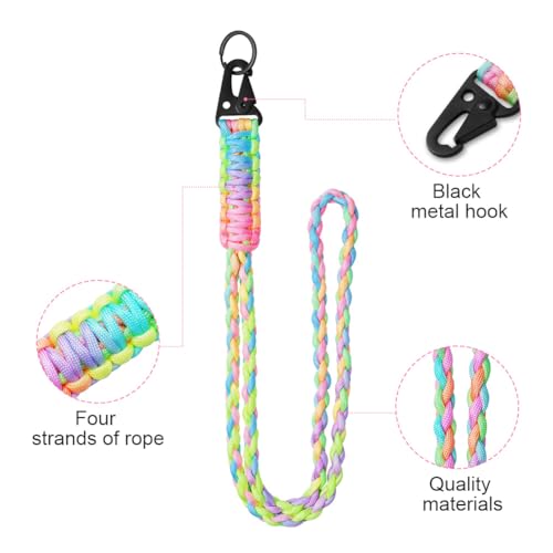 Vicloon Paracord Neck Lanyard with Metal Key Rings and Phone Ring Strap for ID Badge Holder Keys (Multicolor) - Image 3