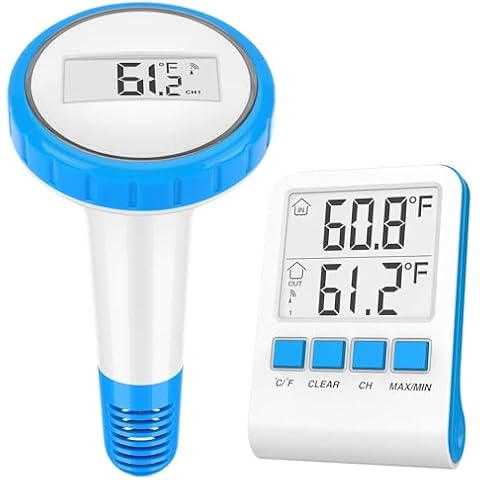 Efeng Wireless Floating Pool Thermometer with Indoor Hygrometer, Large LCD, IPX8 Waterproof Pool Temperature Thermometer, Pool Thermometer Floating Easy Read for Swimming Pool, Bathtubs, Fishbowl (1) Cover