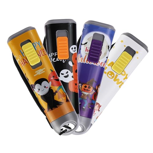 EverBrite Halloween Flashlights 4-Pack Halloween Gifts, Small LED Flash Light Handheld Torch with Lanyard 12AAA Battery Included, Mixed Color Multicolor