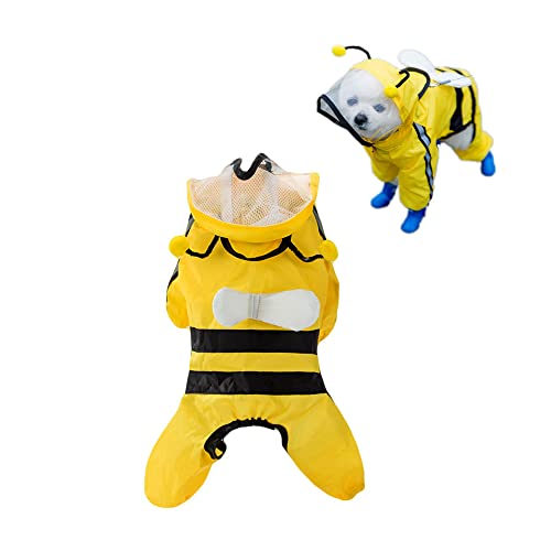 WSNDM Impermeables De Perro con Tira Reflectante, Forma de Abeja Linda, Light Transpirable, Elástico Extremidades, Cubierta Completa con Capucha, Chaqueta de Lluvia para Perros Pequeños, Medianos Cover