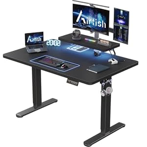 Airfish Höhenverstellbarer Schreibtisch 120 x 60cm mit LED Beleuchtung, Schreibtisch Höhenverstellbar Elektrisch mit Abnehmbarer Monitorhalterung, Verstellbarer Tisch für Homeoffice und Gaming