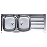 fregadero teka 2 senos y escurridor Fregadero de cocina con 2 senos y con escurridor a la izquierda, de acero satinado, 50 x 120 cm.