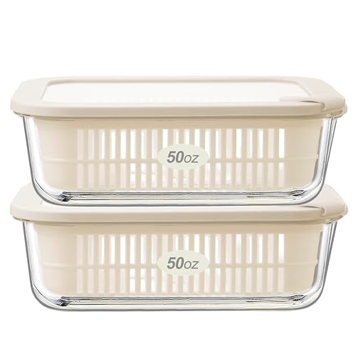 Urban Green Glass Food Storage Containers with Glass Lids, Microwave Safe Food Container Set, Aitight Meal Prep Container Set, BPA Free Colander, LeakProof, 2 Pack