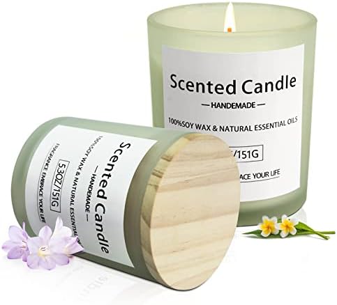 PLEYIDOOL Freesia & Gardenia Scented Soy Aromatherapy Candles Gifts for Women, 5.3 oz 2 Pack 70 Hours Burn, Essential Oils Candles, Premium Body Relax & Stress Relief Candles