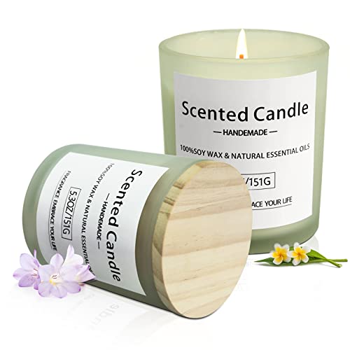Pleyidool Freesia & Gardenia Scented Soy Aromatherapy Candles Gifts For Women, 5.3 Oz 2 Pack 70 Hours Burn, Essential Oils Candles, Premium Body Relax & Stress Relief Candles #TOP29
