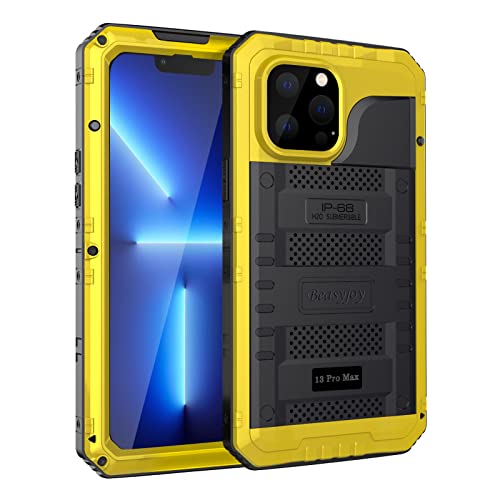 Beasyjoy Waterproof Case for iPhone 13 Pro Max, Built in Screen Protector Metal Full Body Defender Case, Military Grade Rugged Heavy Duty Shockproof Armor Tough Phone Case 6.7'' (Yellow)