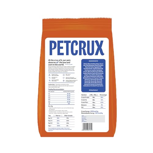 Image of Petcrux Dry Adult Cat Food, Mackerel Fish Flavor, with Omega 3 & 6 and Taurine, Complete & Balanced Nutrition for Adult Cats, 1 kg