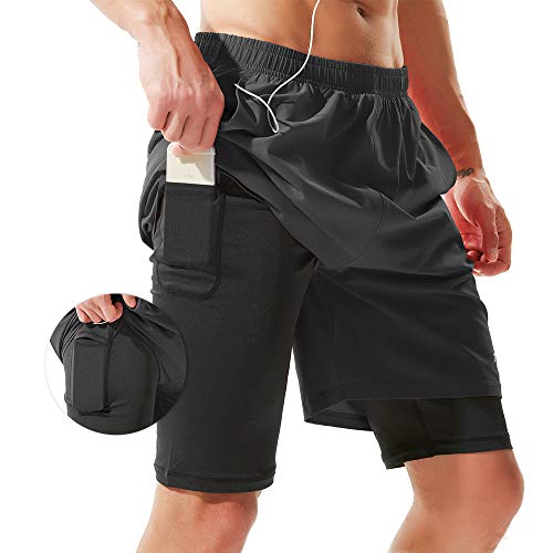 TENJOY Men's 2 in 1 Workout Shorts 