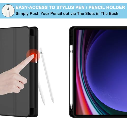 Image of CEDO Smart Case for Samsung Tab S9+ Plus / S10+ Plus (12.4 in) Tri-Fold Flip Folio Cover | Pencil Holder | Auto Wake-Up /Sleep Mode | Multi View Angles Stand TPU Backcover (Black)