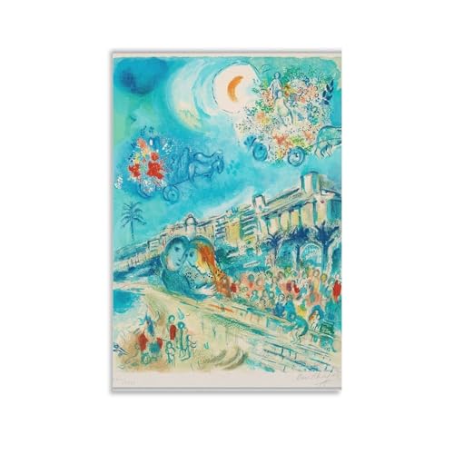 マルク・シャガール(花のカーニバル)ポスター 壁飾り キャンバス 印刷 ポスター バスルーム 寝室装飾 絵画 油彩画 ウォールアート 素晴らしいギフト08x12inch(20x30cm)