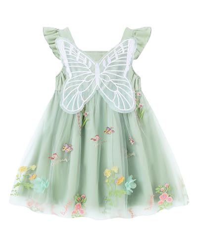 Coedody Toddler Girl Clothes Tulle Dress Fairy Princess 3T 4T Dresses for Girls Outfits Casual Summer Ruffle Sleeveless Sundress Green