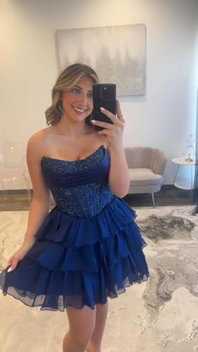 Strapless Homecoming Dresses for Teens 2025 Tiered Chiffon Corset Short Prom Formal Dress3