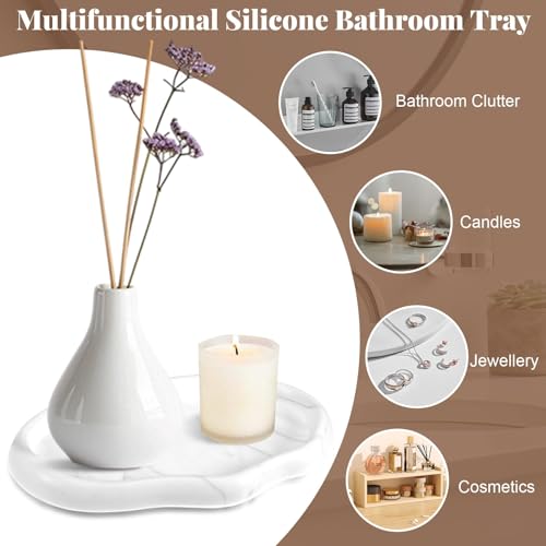 2 Stück Badezimmer Tablett Dekotablett Deko Tablett Schwarz Silikon Ablageschale Kleines Tablett für Waschtisch Badewanne Küchenspüle und Toilette