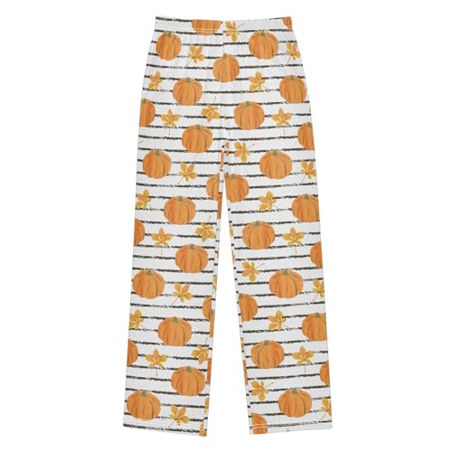 Boys' Pants Pumpkins with Black Stripes Maple Leaf Long Bottoms Jogger Pants Elastic Waist Trousers with Pockets S-XL