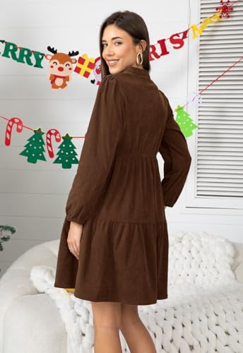 Jayscreate Women's 2025 Long Sleeve Corduroy Dress Above Knee A-Line V Neck Fall Winter Short Work Dress3