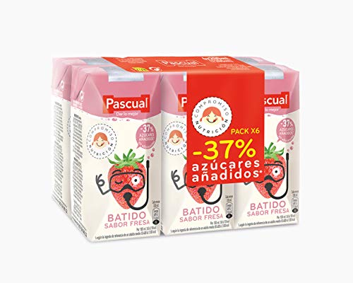 Pascual - Batido de Fresa con Leche Pascual, 50% menos de Azúcares Añadidos – Pack de 6 Briks de 200 ml