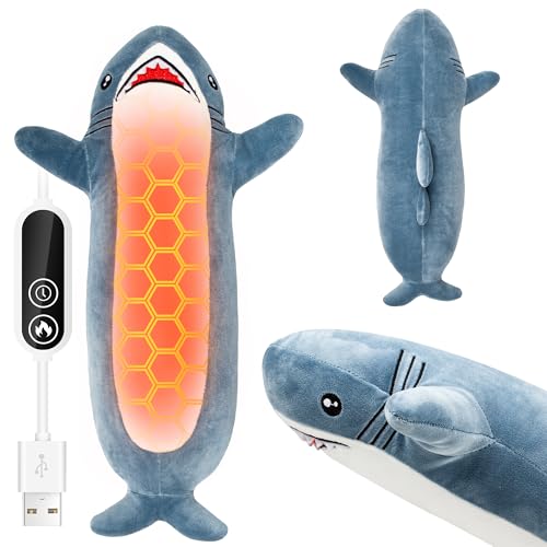 Shark Heating Pad Plush Cute Heated Stuffed Animal USB Powered Electric Heating Pad with 3 Heat Levels & Timer Soft Warm Plush Cushion Gift for Women Teen Girls
