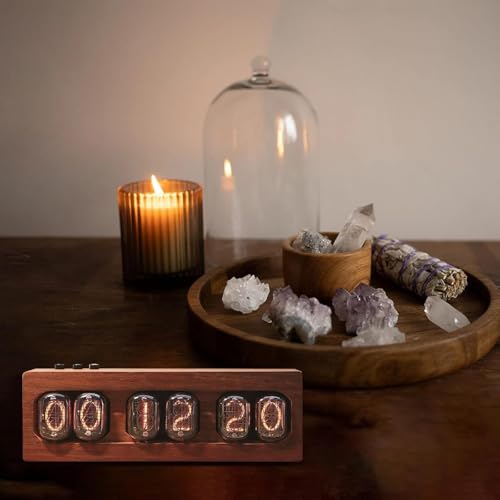Reloj digital de madera Nixie con función de memoria para decoración de escritorio 3