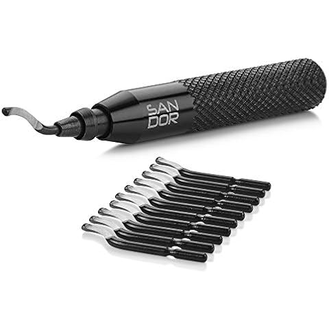 Deburring Tool with Blade - Rotary Shaft and 10 High-Speed Steel Burr Blades and Zipper Storage Case - Machinist Tool for Metal, Aluminum, Copper, Plastic Pipe, 3D Printing, Brass, Black Cover