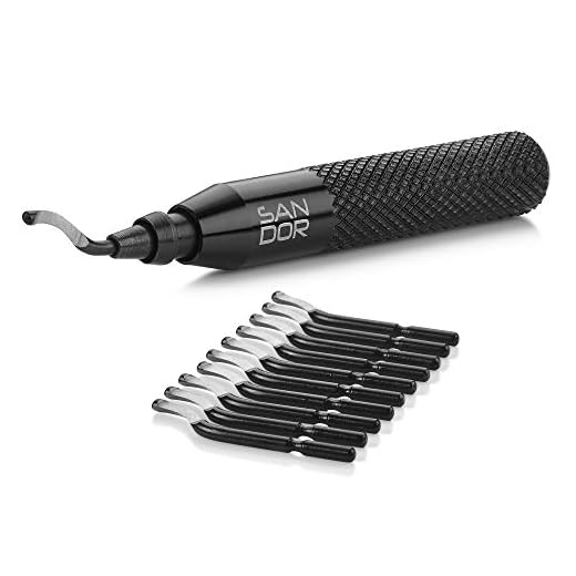 Deburring Tool with Blade - Rotary Shaft and 10 High-Speed Steel Burr Blades and Zipper Storage Case - Machinist Tool for Metal, Aluminum, Copper, Plastic Pipe, 3D Printing, Brass, Black