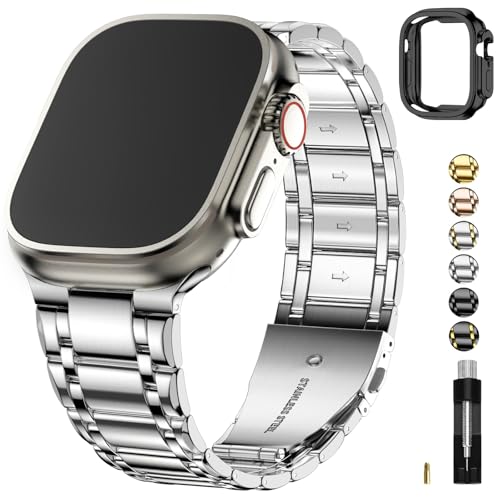 Image of Fullmosa Metal Bands With Case [Watch NOT Included] Compatible Apple Watch Strap 49mm,Steel Apple Watch Band for iWatch Ultra 3 /2 /1,49mm Silver