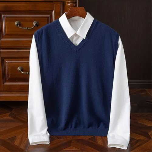 Men's Cashmere Knitted Sleeveless Sweater Vest V-Neck Solid Color Pullover Bottom Fall Winter Tops(Light Blue,Medium)3